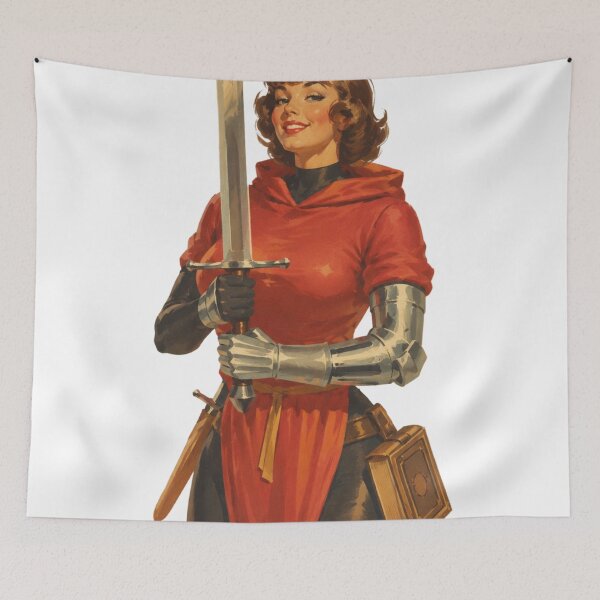 Item preview, Vintage Warrior Pin Up | Medieval Fantasy Knight Girl Illustration designed and sold by Cosplayvintage.