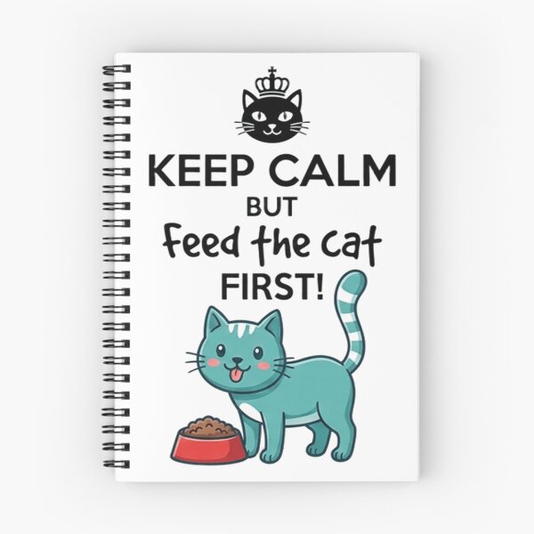 Item preview, Keep Calm But Feed The Cat First Funny Cartoon Blue Cat designed and sold by JossDesign15.