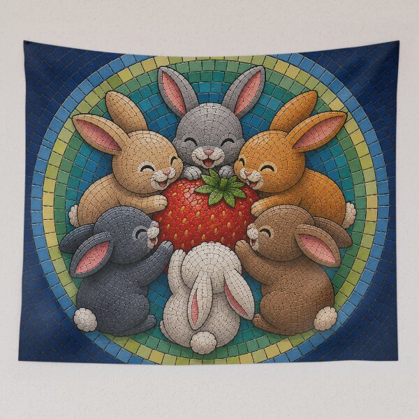Item preview, Mosaic of Bunnies Eating a Strawberry designed and sold by nikkolaus.