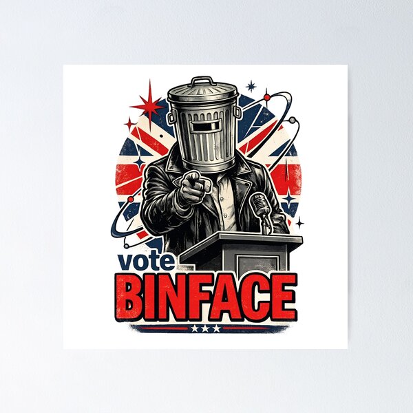 Item preview, Vote Binface Funny UK Political Satire Sticker | Retro British Election Poster | Vintage Campaign Meme Design designed and sold by Bhaskar Digital Art.