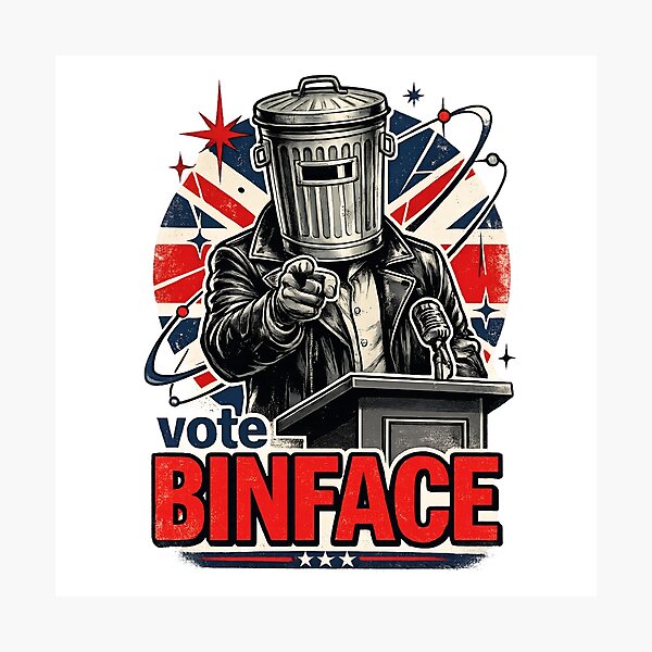 Item preview, Vote Binface Funny UK Political Satire Sticker | Retro British Election Poster | Vintage Campaign Meme Design designed and sold by Bhaskar Digital Art.