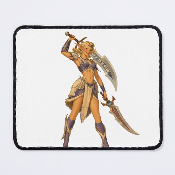 Item preview, Vintage Elf Warrior Pin Up | Fantasy Elven Dual Blade Girl Illustration designed and sold by Cosplayvintage.