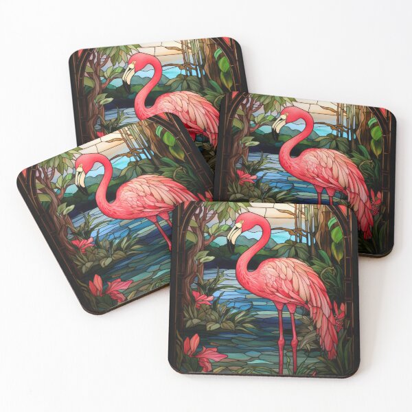 Item preview, Flamingo Stained Glass Art Tropical Mosaic Design designed and sold by pinkal.