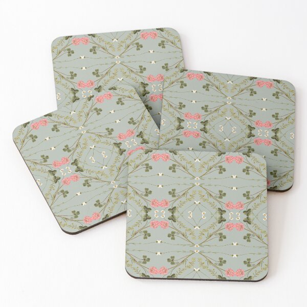 Item preview, Vintage Symmetrical Clover Daisy Sage Green Pattern designed and sold by Grin Katalina Floral Patterns & Cozy Art.