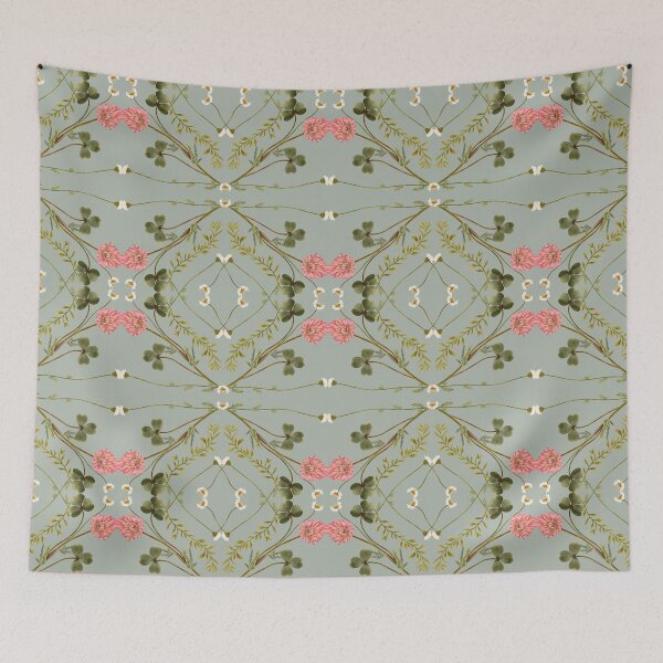 Item preview, Vintage Symmetrical Clover Daisy Sage Green Pattern designed and sold by Grin Katalina Floral Patterns & Cozy Art.