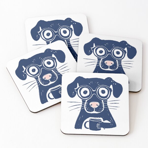 Item preview, Dog Drinking Coffee White Line Art Print designed and sold by daldadesign.