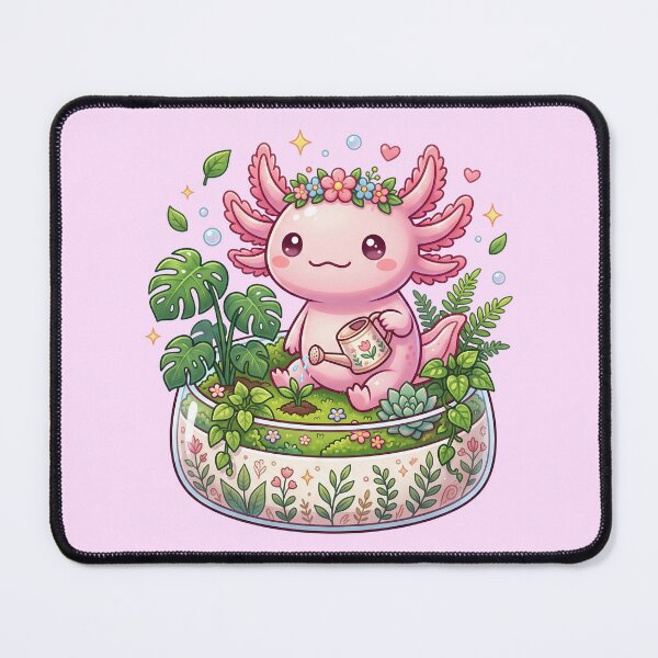 Item preview, Kawaii Axolotl Gardener in a Plant Terrarium designed and sold by CurioStick.