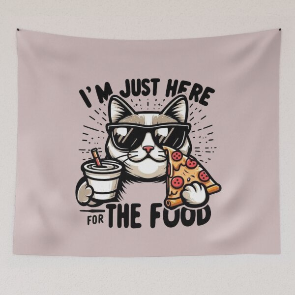 Item preview, I Am Just Here for Food ?? | Funny Cat Pizza Lover Graphic Design designed and sold by RajDeals.