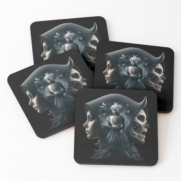 Item preview, Mad Tea Party Surreal Gothic Doll and Skull Art designed and sold by LujziWorld.