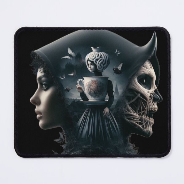 Item preview, Mad Tea Party Surreal Gothic Doll and Skull Art designed and sold by LujziWorld.