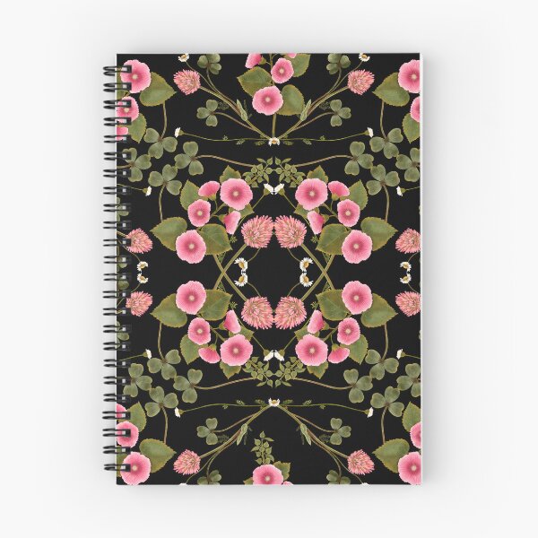 Item preview, Symmetrical Pink Mallows Black Botanical Pattern designed and sold by Grin Katalina Floral Patterns & Cozy Art.