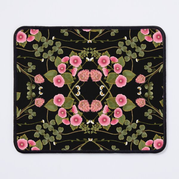 Item preview, Symmetrical Pink Mallows Black Botanical Pattern designed and sold by Grin Katalina Floral Patterns & Cozy Art.