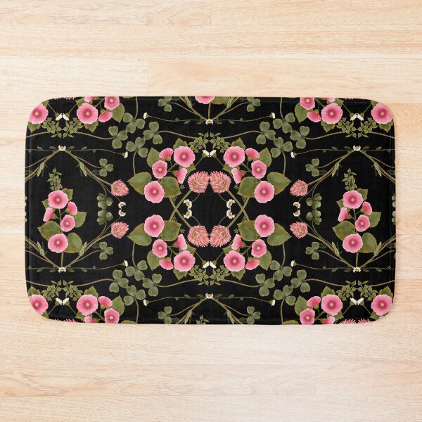 Item preview, Symmetrical Pink Mallows Black Botanical Pattern designed and sold by Grin Katalina Floral Patterns & Cozy Art.