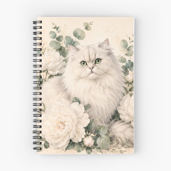 Item preview, Persian cat with white peonies | Botanical watercolor illustration designed and sold by Creative-Tin.