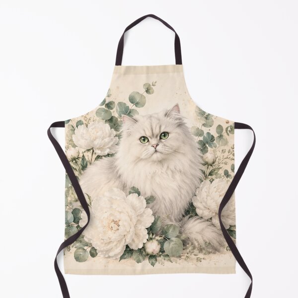 Item preview, Persian cat with white peonies | Botanical watercolor illustration designed and sold by Creative-Tin.