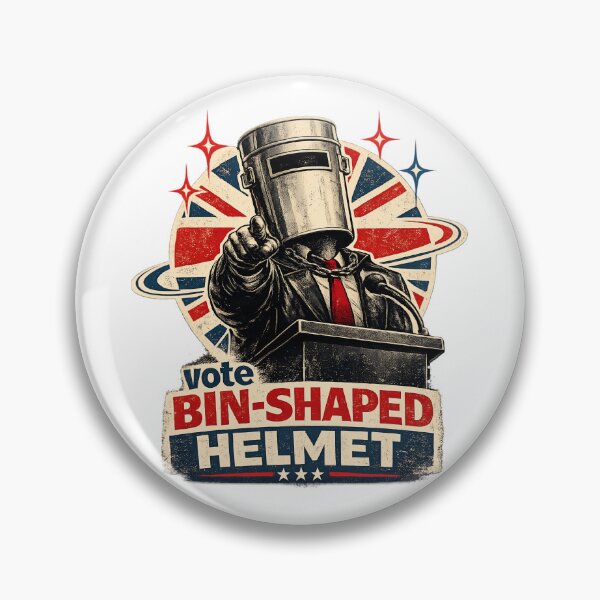 Artikelvorschau, „Wahleimer-Helm“-Aufkleber – Witzige politische Satire | Retro-Wahlkampf-Meme aus Großbritannien | Vintage-Wahlplakat-Design entworfen und verkauft von Bhaskar Digital Art.