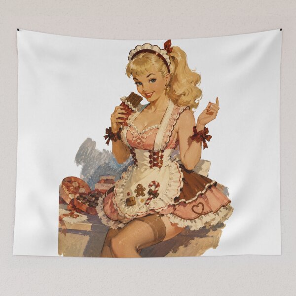 Item preview, Vintage Chocolate Maid Pin Up | Sweet Dessert Girl Original Illustration designed and sold by Cosplayvintage.