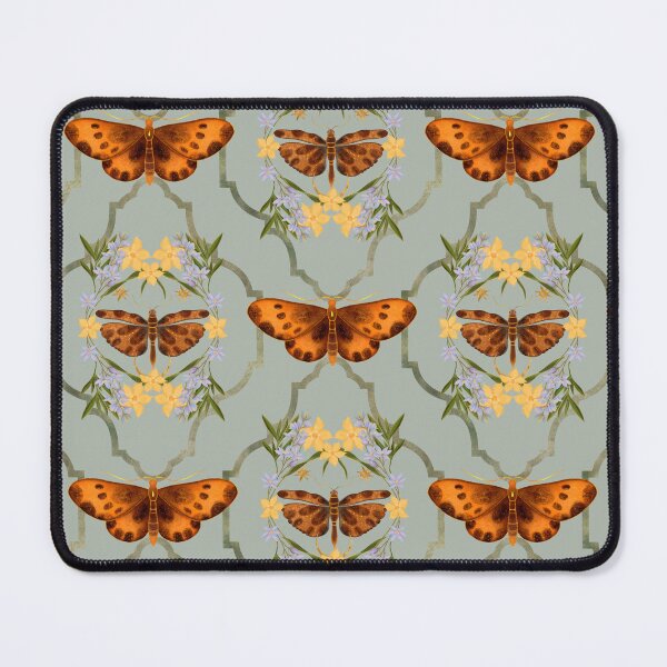 Item preview, Symmetrical Golden Moth Sage Green Pattern designed and sold by Grin Katalina Floral Patterns & Cozy Art.
