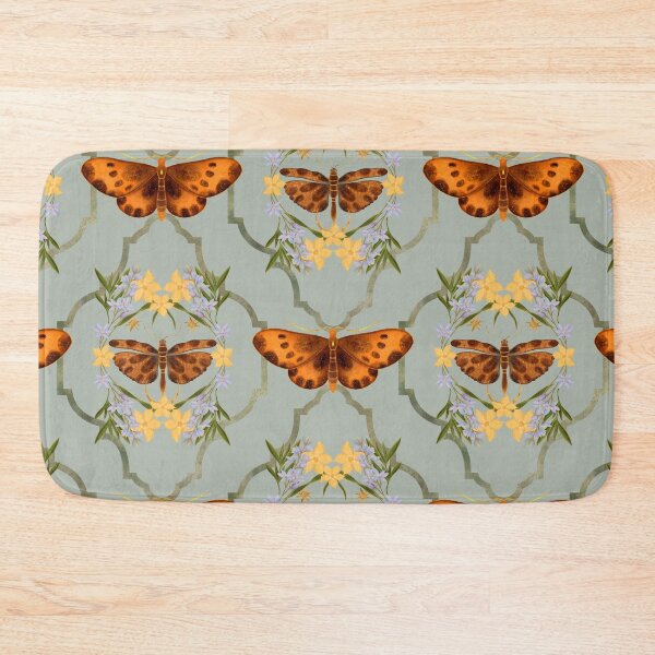 Item preview, Symmetrical Golden Moth Sage Green Pattern designed and sold by Grin Katalina Floral Patterns & Cozy Art.
