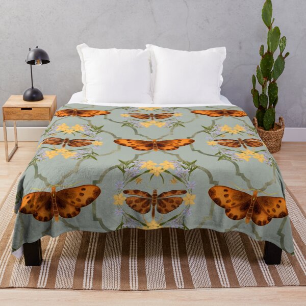 Item preview, Symmetrical Golden Moth Sage Green Pattern designed and sold by Grin Katalina Floral Patterns & Cozy Art.