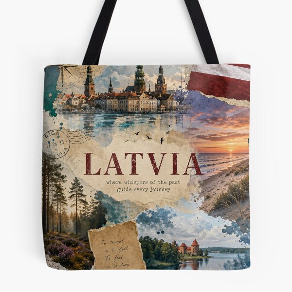 Item preview, Latvia Wanderlust – Surreal Travel Collage Art Design designed and sold by Jandedan.