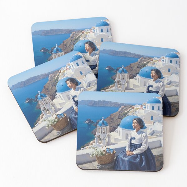 Item preview, Hanbok in Santorini: A Serene Moment by the Aegean Sea designed and sold by SOOstudio73.