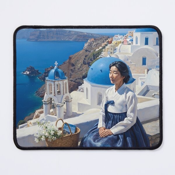 Item preview, Hanbok in Santorini: A Serene Moment by the Aegean Sea designed and sold by SOOstudio73.