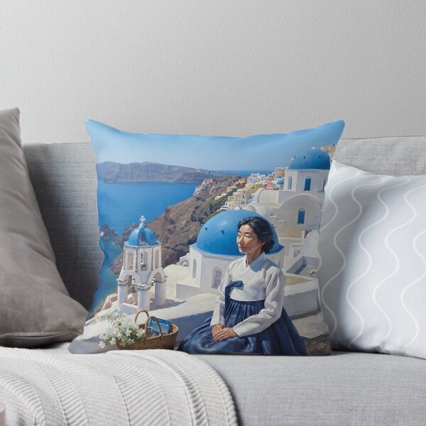 Item preview, Hanbok in Santorini: A Serene Moment by the Aegean Sea designed and sold by SOOstudio73.