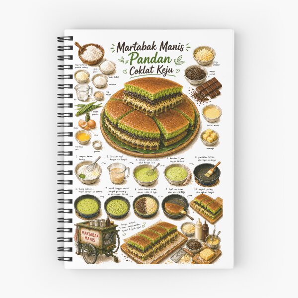Item preview, Martabak Manis Pandan Recipe Shirt – Hand-Drawn Italian Pasta Cooking Diagram Tee, Minimalist Food Illustration designed and sold by fishnsteve.