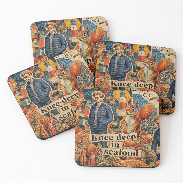 Item preview, Knee-Deep in Seafood – Coastal Collage Art Featuring Eric, Fletcher & Pecky designed and sold by Fruit-Fletcher.