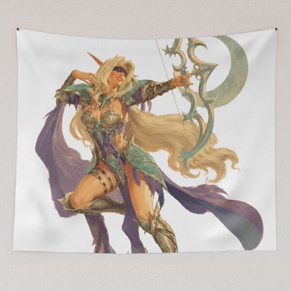 Item preview, Vintage Elf Archer Pin Up | Fantasy Moon Bow Warrior Original Illustration designed and sold by Cosplayvintage.