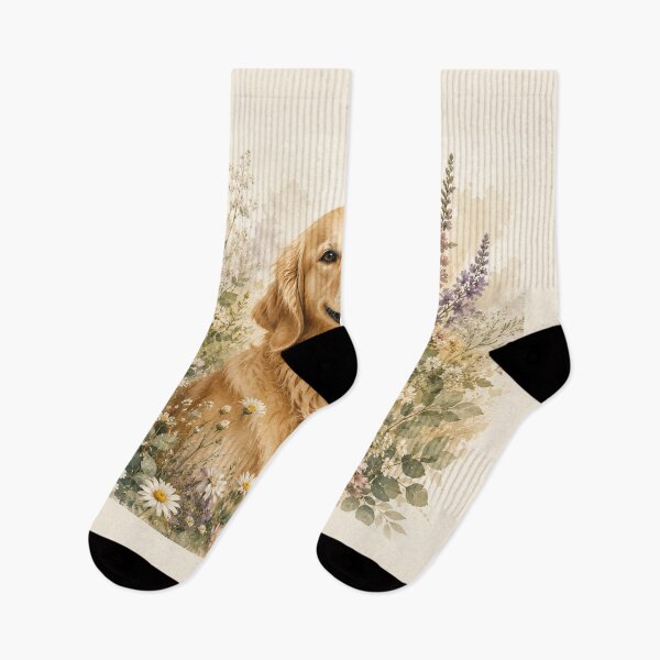 Item preview, Golden Retriever among wildflowers | Watercolor botanical illustration designed and sold by Creative-Tin.