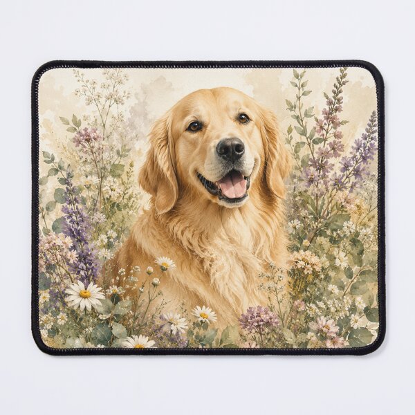 Item preview, Golden Retriever among wildflowers | Watercolor botanical illustration designed and sold by Creative-Tin.