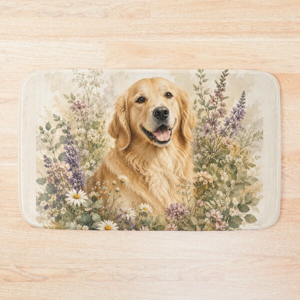 Item preview, Golden Retriever among wildflowers | Watercolor botanical illustration designed and sold by Creative-Tin.