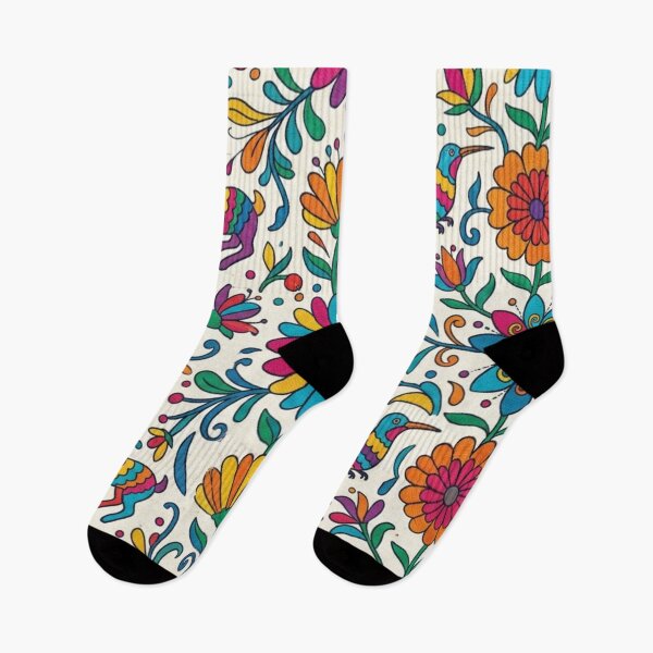 Aperçu de l'œuvre Motif sans couture d'animaux et de fleurs d'art populaire mexicain | Design botanique coloré d'inspiration Otomi créée et vendue par lavanya11.