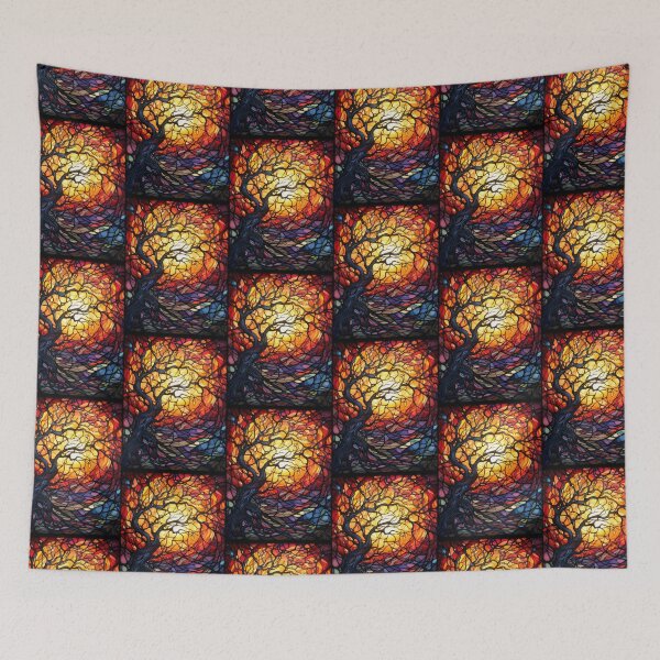 Item preview, Tree of Life Stained Glass Art Abstract Mosaic Landscape designed and sold by pinkal.