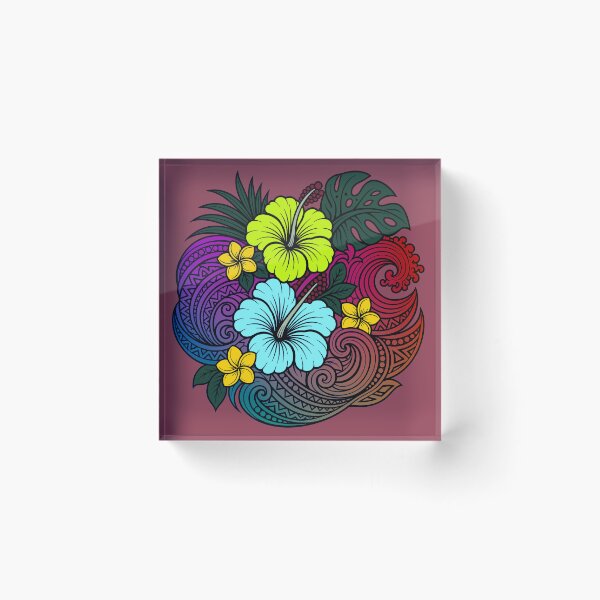 Item preview, Tropical Tribal Wave Floral Hibiscus Island Art designed and sold by The Fine Print by BassAddict.