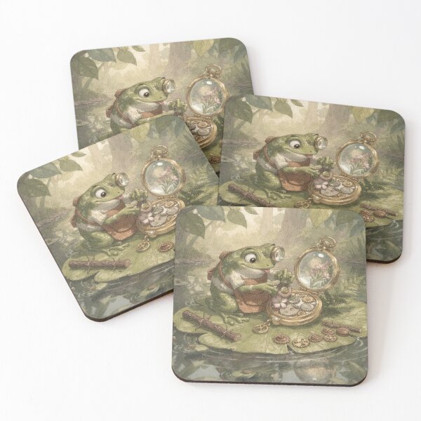 Item preview, Frog Watchmaker Fixing a Dewdrop Clock designed and sold by PictorialWhimsy.