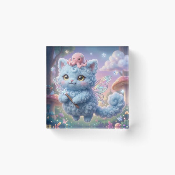 Item preview, Whimsical Fairy Cat with Star Wand and Pink Octopus designed and sold by xsctasy.