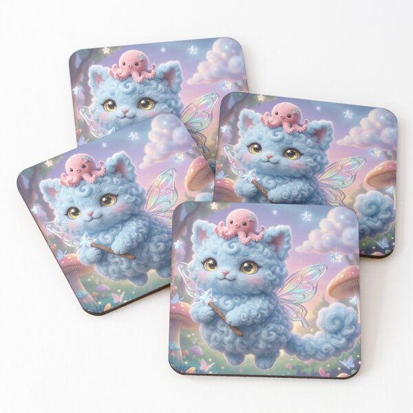 Item preview, Whimsical Fairy Cat with Star Wand and Pink Octopus designed and sold by xsctasy.