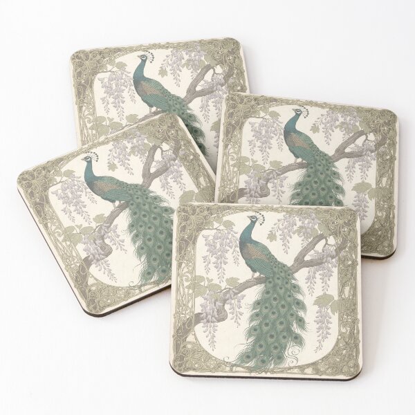 Item preview, Art Nouveau Peacock Among Wisteria in Gold designed and sold by PictorialWhimsy.