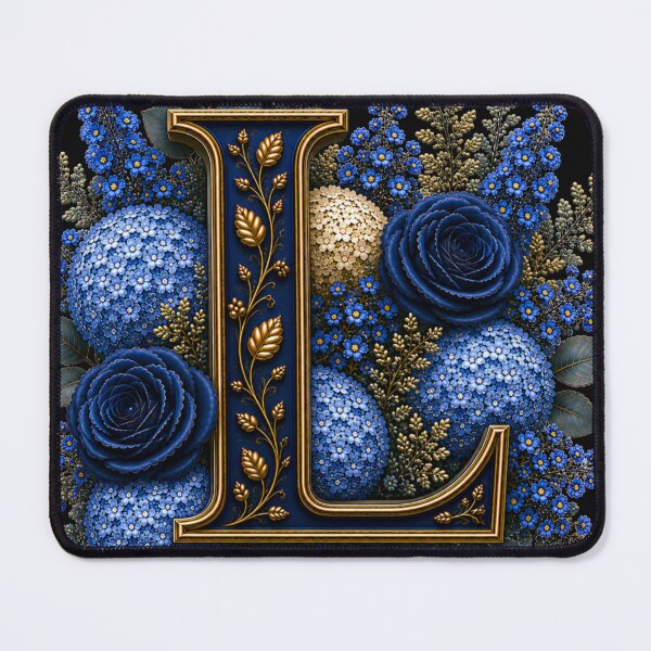Item preview, Elegant Letter L Monogram with Blue Hydrangeas & Gold Botanical Design | Luxury Floral Initial Art designed and sold by MoodLay.