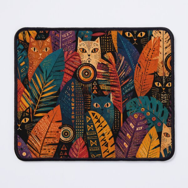 Item preview, Tribal Cats Among Patterned Tropical Leaves designed and sold by Mindworx21.