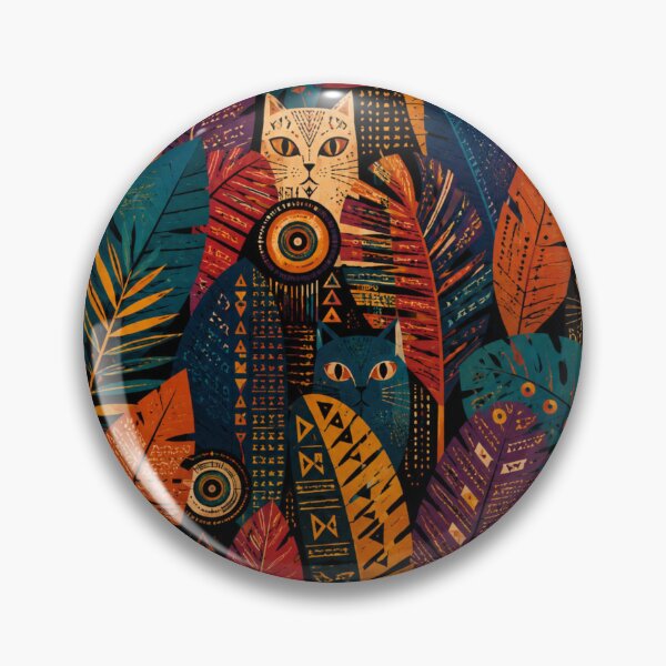 Item preview, Tribal Cats Among Patterned Tropical Leaves designed and sold by Mindworx21.