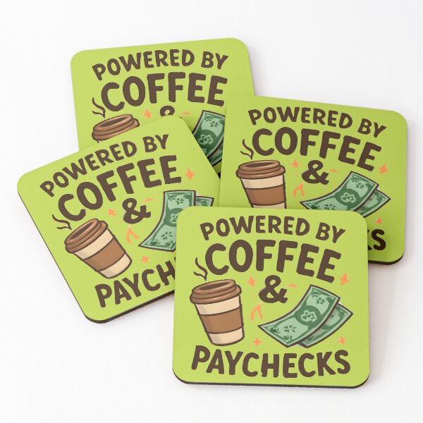 Item preview, Powered by Coffee & Paychecks – Funny Coffee Lover Typography | Office Humor Design designed and sold by KAM-KAM-STORE.