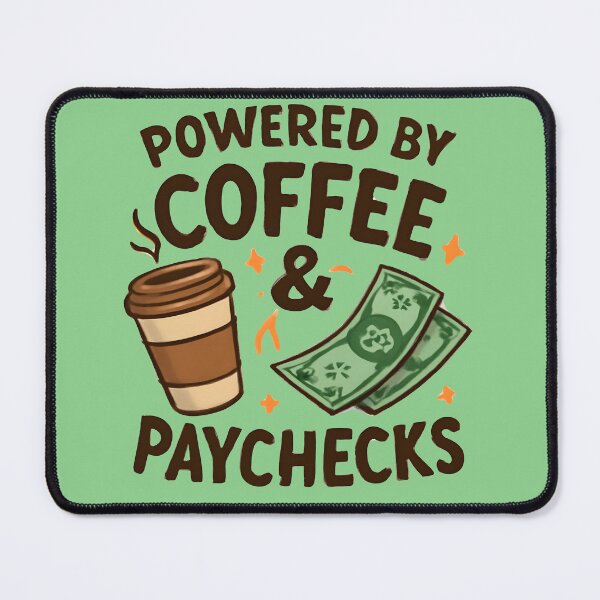 Item preview, Powered by Coffee & Paychecks – Funny Coffee Lover Typography | Office Humor Design designed and sold by KAM-KAM-STORE.