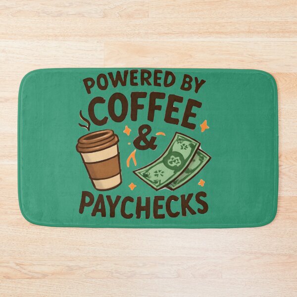 Item preview, Powered by Coffee & Paychecks – Funny Coffee Lover Typography | Office Humor Design designed and sold by KAM-KAM-STORE.