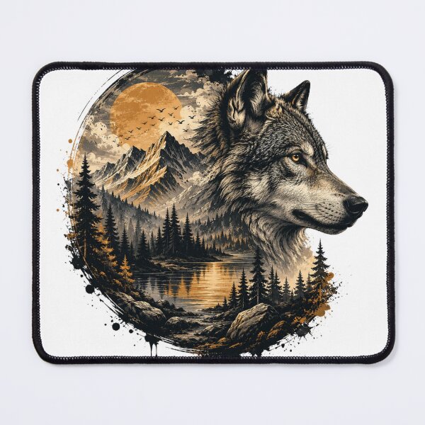 Item preview, Majestic Wolf Mountain Landscape | Vintage Wildlife Nature Art designed and sold by DMQ-Designs.