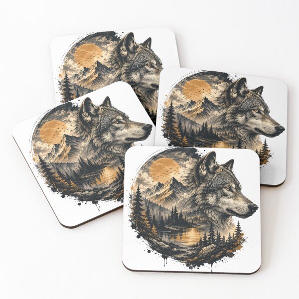 Item preview, Majestic Wolf Mountain Landscape | Vintage Wildlife Nature Art designed and sold by DMQ-Designs.