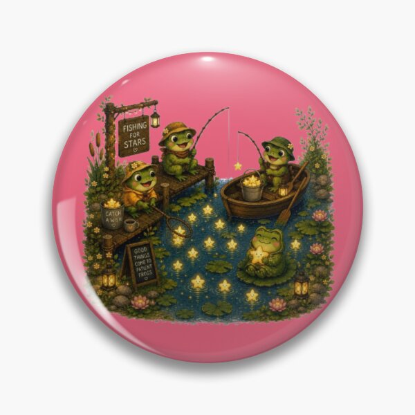 Item preview, Cute Frogs Fishing for Stars Whimsical Cottagecore Pond Art designed and sold by Miheerala.
